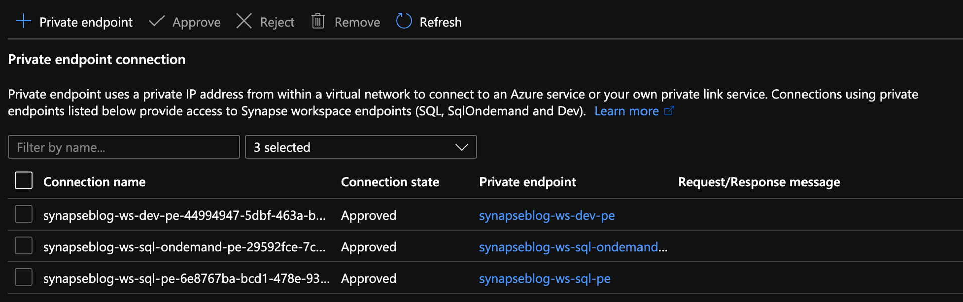 Private Endpoints created in the portal